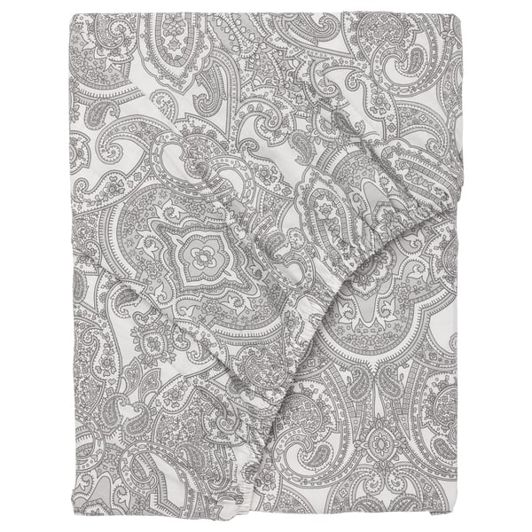 JÄTTEVALLMO Fitted sheet, white/blue, 160x200 cm IKEA