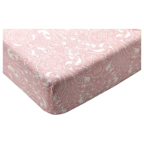JÄTTEVALLMO Fitted sheet, white/pink, 160x200 cm