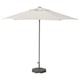 Option: JOGGESÖ ivory patio umbrella, adjustable, aluminium pole, polyester canopy, stands on concrete base.