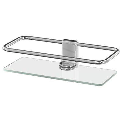 KALKGRUND chrome bathroom shelf - rectangle glass & metal