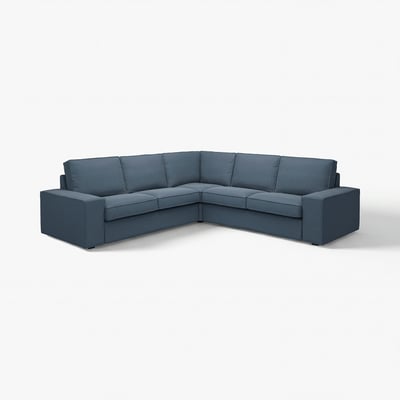IKEA KIVIK sectional sofa, teal, modern low-profile, boxy design, modular with removable armrests.