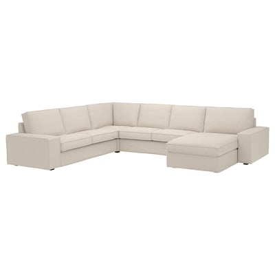 KIVIK sectional sofa, beige, soft fabric, l-shape with wide armrests.