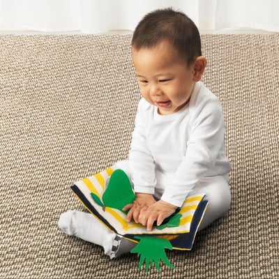 Baby with colorful tactile book KLAPPA, 6+ months