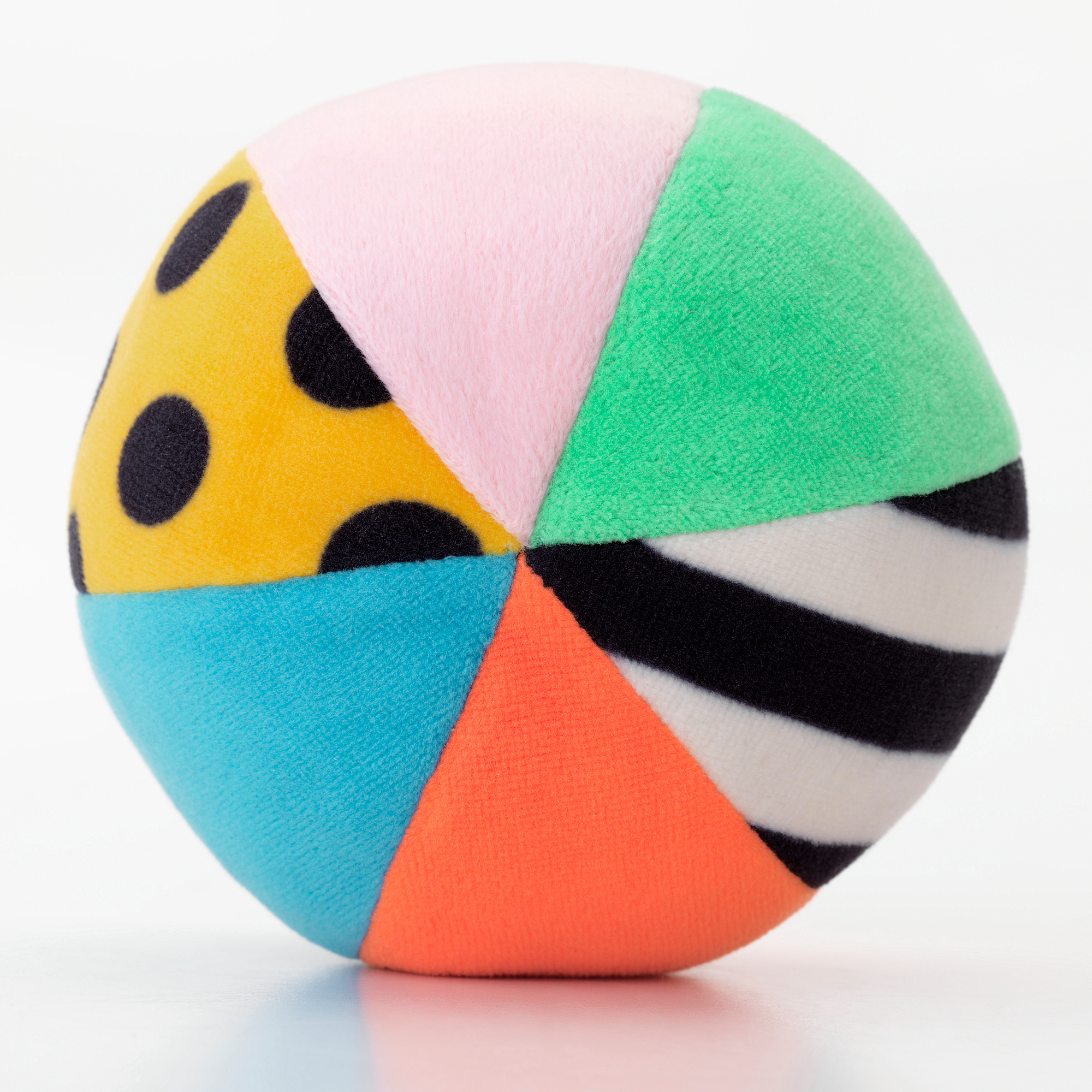 Colorful softball, multicolored sections, high-quality fabric, baby toy.