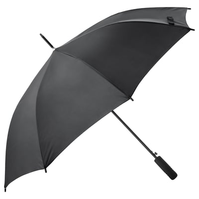 KNALLA black umbrella: sturdy, automatic, one-handed grey polyester canopy, solid black handle & frame.