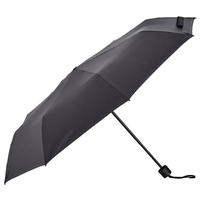 Black KNALLA umbrella, compact, sturdy, recycled polyester.
