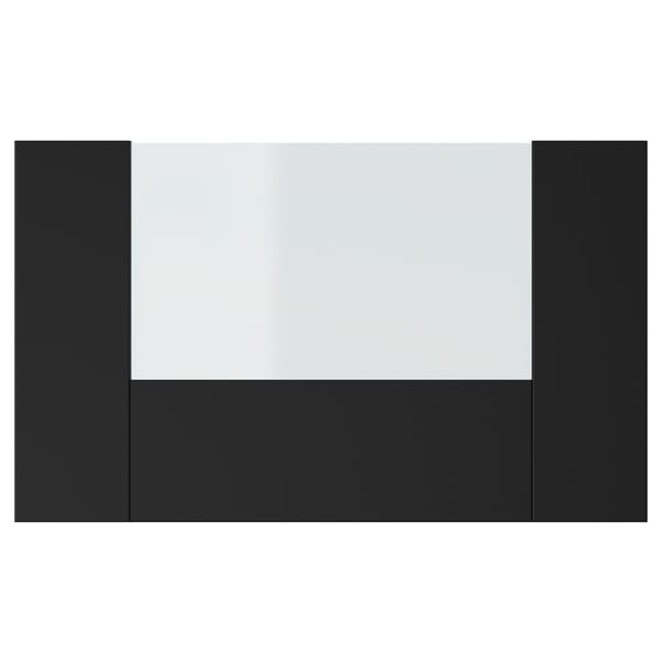 Black rectangular drawer front, simple modern design with glass panel.