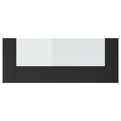 Kitchen drawer front: KNIVSHULT, black, glass, square, sleek design.
