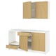 Option: KNOXHULT kitchen set: white & wood cabinets, marble countertop, drawers & shelves.