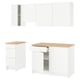 Option: KNOXHULT white kitchen set: cabinets, drawers, wooden top. Modern, clean design. Store pots, pans, plates easily.
