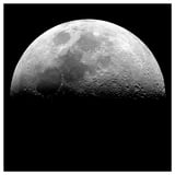 KOPPARFALL metal print, modern lunar photo, black frame, reflective surface, circular shape, monochrome design.