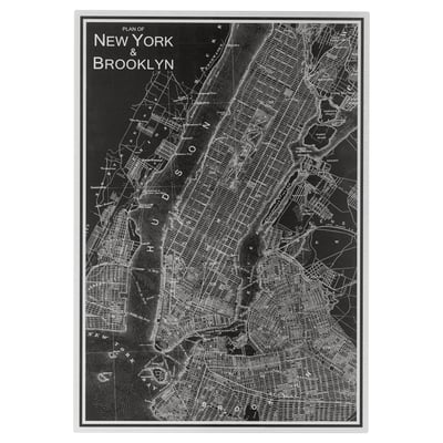 KOPPARFALL art print, new york & brooklyn map on black and white metal frame, 3d-like effect.