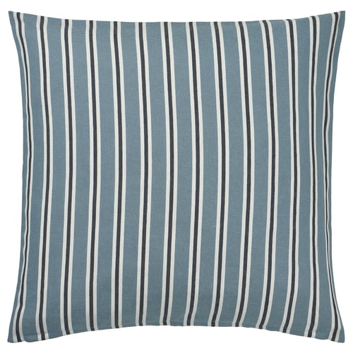 Stripes cushion: KORALLBUSKE, blue/white, square, cotton/jute, woven stripes.