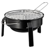 KORPÖN portable charcoal grill, black w/stainless steel, foldable legs for transport.