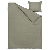 KRÅKRISMOTT duvet & pillow in earthy light green, made from cotton and viscose.