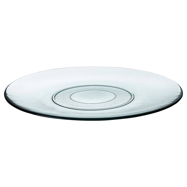 KRONKLEMATIS recycled glass plate, clear, round, simple design.