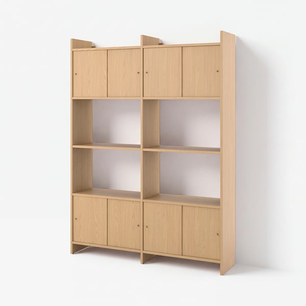 LÅDMAKARE Storage combination w sliding doors, with 2 shelves/oak effect, 159x35x212 cm