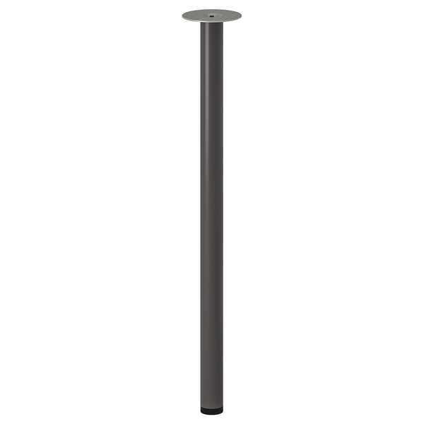 LAGKAPTEN table leg, black, cylindrical metal with flat top, adjustable feet.