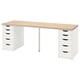 LAGKAPTEN desk: white with light wood top, 10 drawers, metallic legs, ample space.