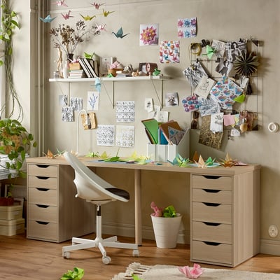 LAGKAPTEN / ALEX Desk, white stained oak, 200x60 cm