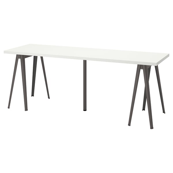A white LAGKAPTEN desk with black metal legs.