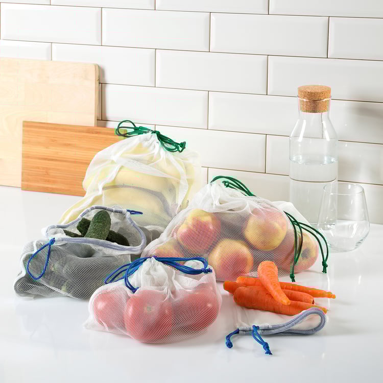 LAKAMARK bag f groceries/vegetables set of 5, offwhite/mixed sizes