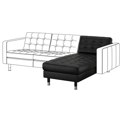 Luxurious black leather l-shaped sofa, with tufted back and seat, sleek metal legs, modern aesthetic.