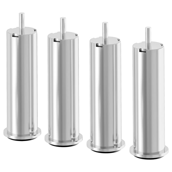 Four chrome steel sofa legs, cylindrical, stylish, modern design.