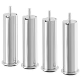 Four chrome steel sofa legs, cylindrical, stylish, modern design.