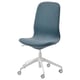 Option: A LÅNGFJÄLL office chair in blue, with a white base and wheels, featuring a high back and curved seat.