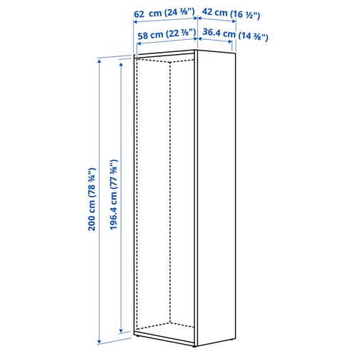 LASTARE Frame with door, white, 40x62x200 cm