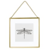 LERBODA gold square photo frame with hanging chain, featuring black and white drawing of a dragonfly.