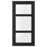A black LERHYTTAN kitchen cabinet door with a solid wood frame and clear glass panels, showcasing a traditional design.