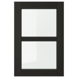 LERHYTTAN black wooden kitchen door with beveled edges and clear glass panel.