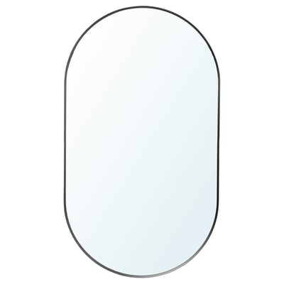 LINDBYN mirror, grey, oval, wall-mounted, aluminium frame, safety film.