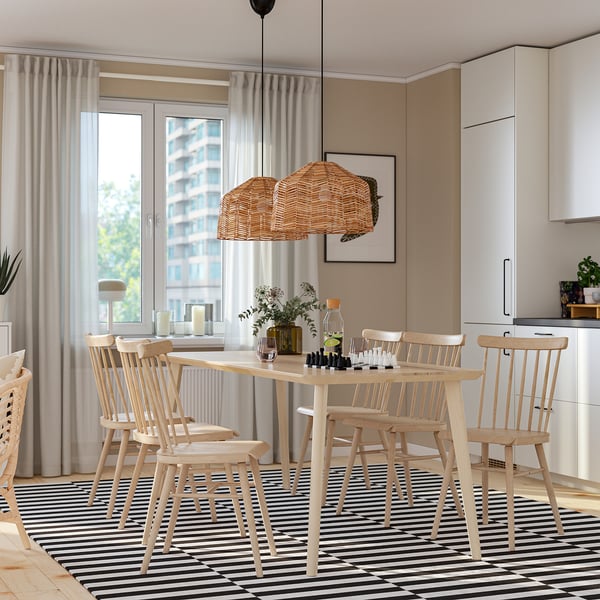 LISABO / HÖGVED Table and 6 chairs, ash/birch veneer, 200x78 cm
