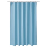 Light blue solid shower curtain, rectangular, water-repellent eva plastic.