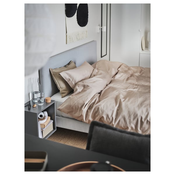 LUKTJASMIN Duvet cover and 2 pillowcases, grey-beige, 240x220/50x60 cm