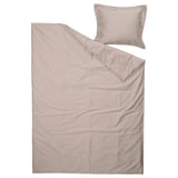 LUKTJASMIN bedding set, grey-beige, smooth cotton-lyocell, rectangular shape, simple design, sateen finish.