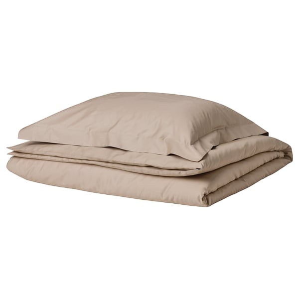 LUKTJASMIN duvet set; grey-beige, smooth; rectangular, folded.
