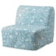 A lycksele teal and white patterned chair-bed with a geometric design, perfect for transforming into a bed.