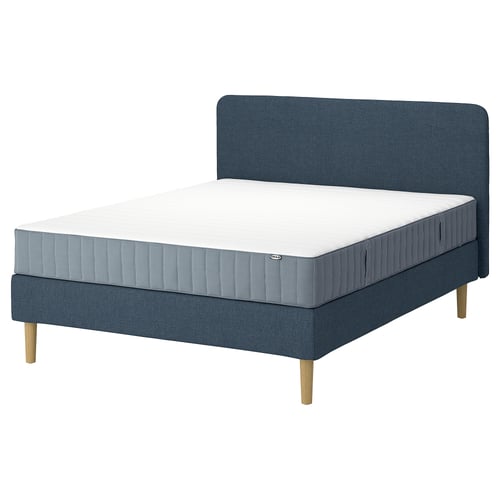 LYNGÖR Divan bed, Valevåg extra firm/light blue Kilanda dark blue, 180x200 cm