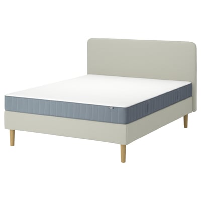 LYNGÖR Divan bed, Vesteröy firm/light blue Knisa light beige, 160x200 cm