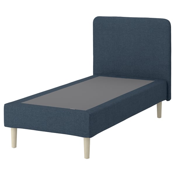 LYNGÖR Slatted mattress base, incl leg and headboard/Kilanda dark blue, 90x200 cm