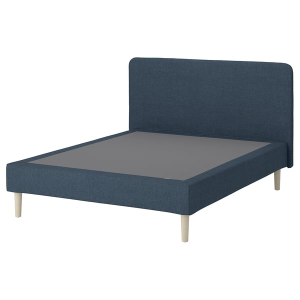 LYNGÖR Slatted mattress base, incl leg and headboard/Kilanda dark blue, 140x200 cm