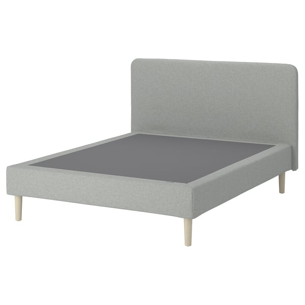 LYNGÖR Slatted mattress base, incl leg and headboard/Tibbleby beige/grey, 180x200 cm