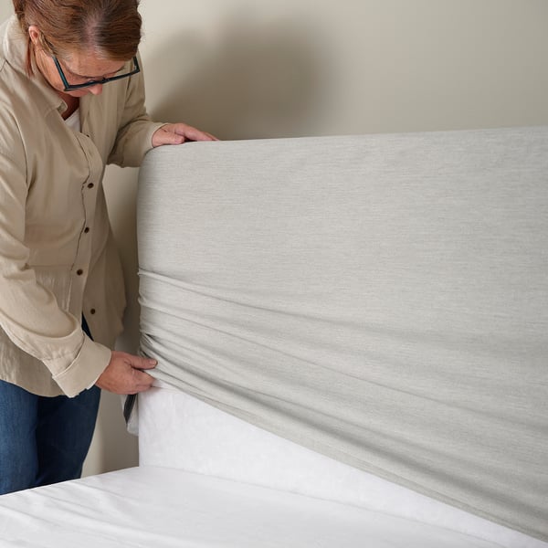 LYNGÖR Spring mattress base, incl leg and headboard/Knisa light beige, 90x200 cm