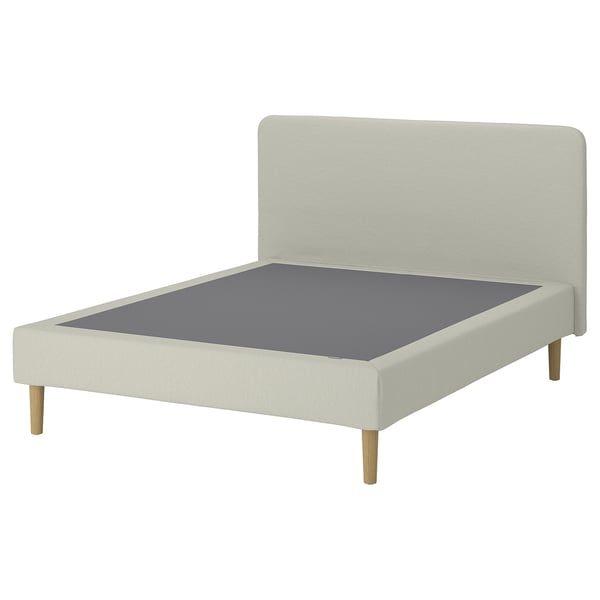 LYNGÖR Spring mattress base, incl leg and headboard/Knisa light beige, 160x200 cm