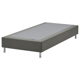 Modern gray bed base LYNGÖR with sleek metal legs.