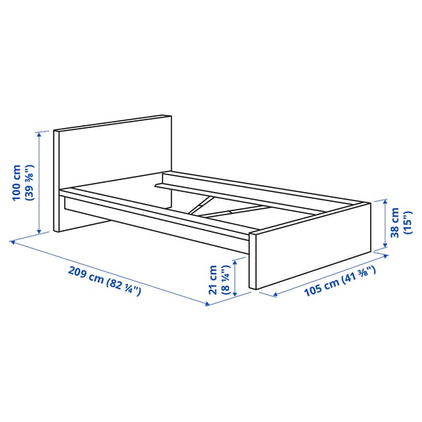 MALM Bed frame, high, white stained oak veneer, 90x200 cm